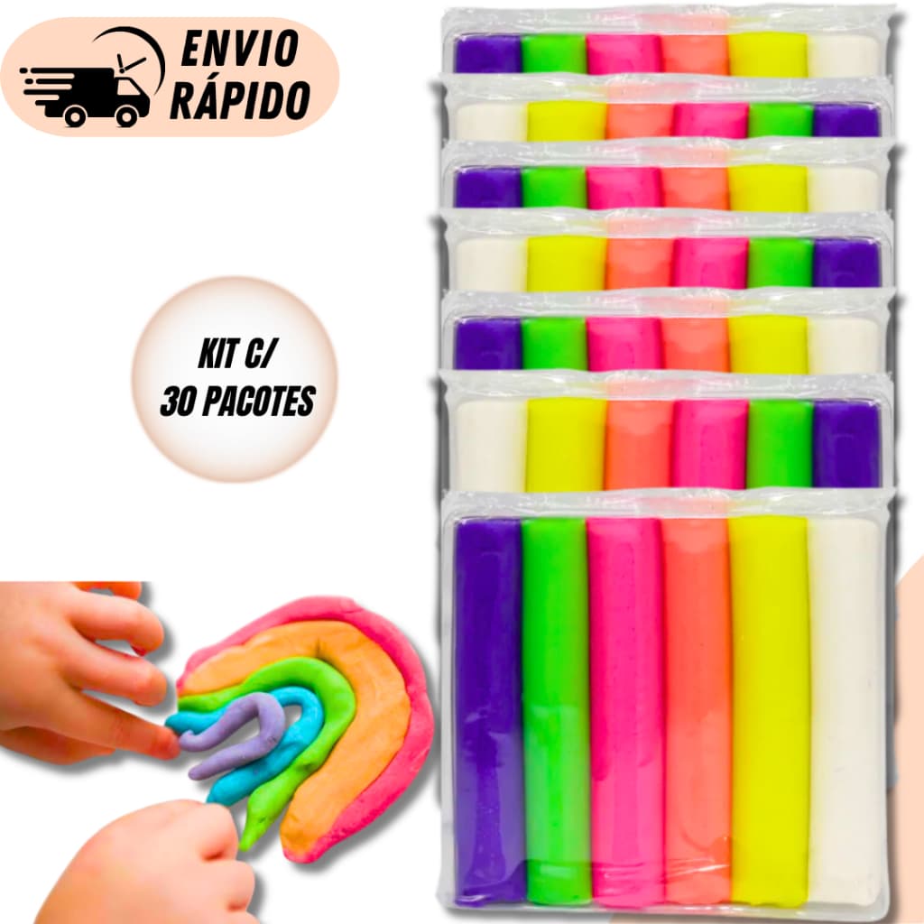 Kit 30/20 ou 10 Pacotes de Massinha 8 cores Sortida De Modelar  Infantil Para Lembrancinhas De Aniversario Escolar