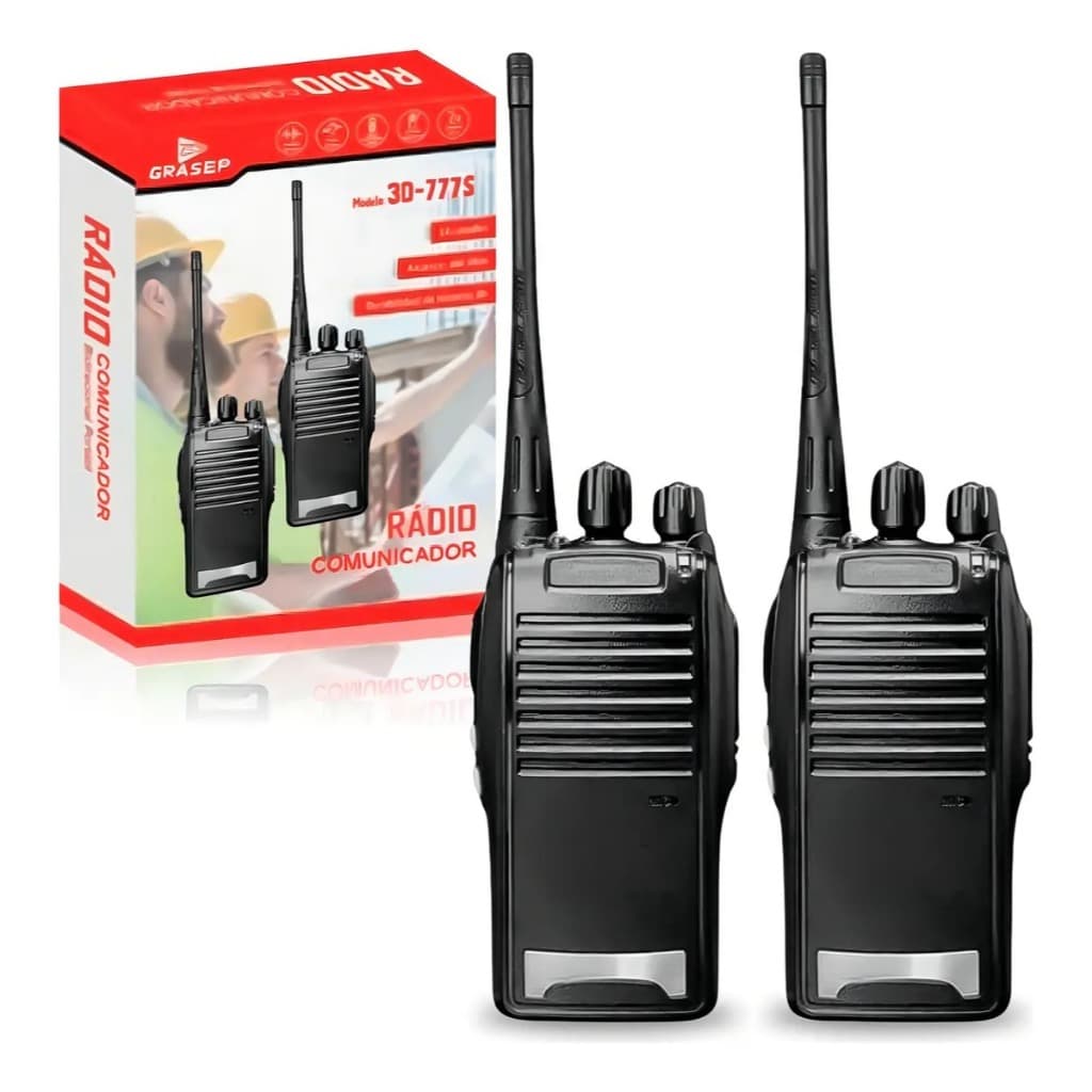 Kit 2 Rádio Comunicador Grasep 3d-777s 16 Canais 6km Bateria 2000mah Lanterna Preto