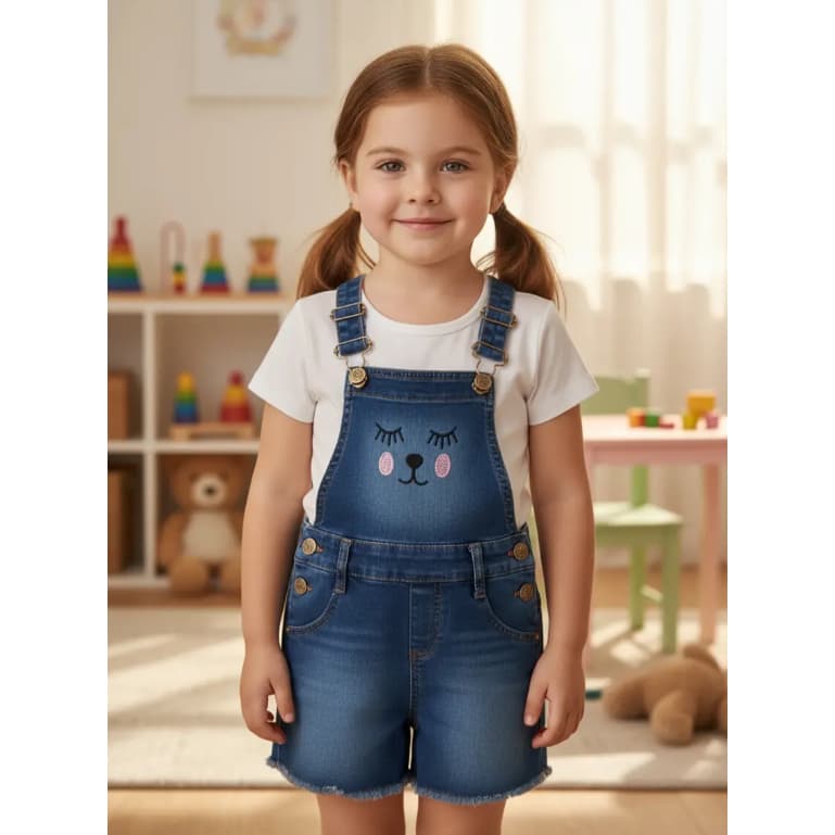 Jardineira Jeans Infantil Menina