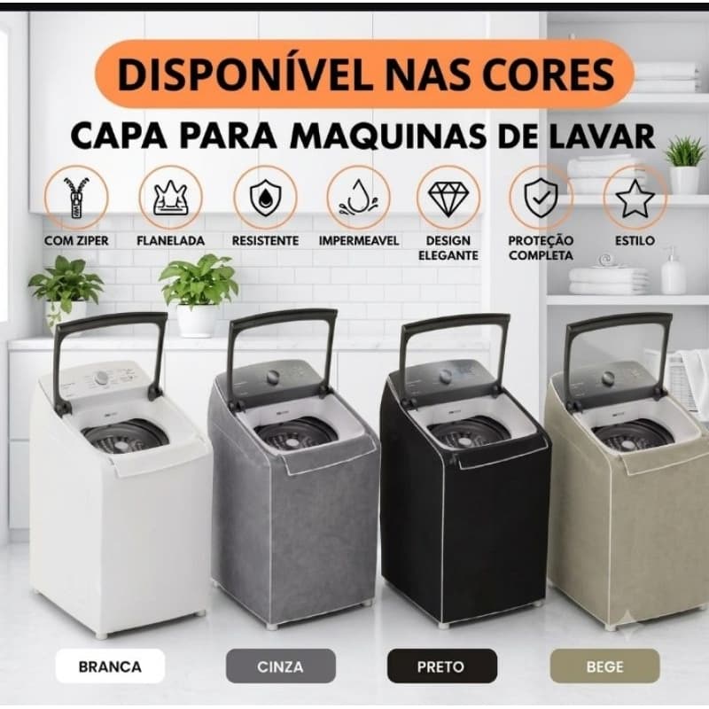 Capa Máquina de Lavar Flanelada Zíper/Tampa Forrada 7 a 17kg Eletrolux Brastemp Consul
