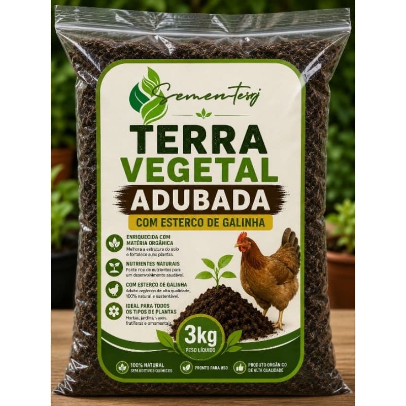 3kg Terra vegetal adubada com humus/ cinza / esterco de coelho ou esterco de galinha