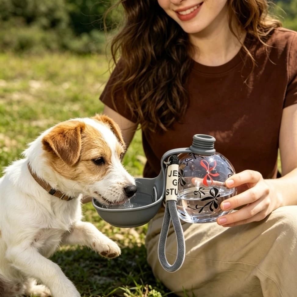 Garrafa de água portátil para pets de 545ml, com bico ABS à prova de vazamentos e tigela de silicone, item essencial par