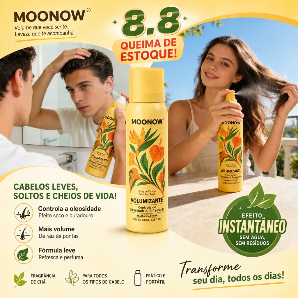 MOONOW Xampu Seco Sem Água - Volume Duradouro e Cabelo Fresco o Dia Todo