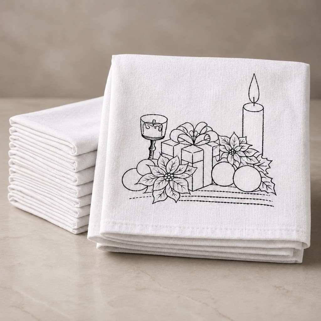 Kit 10 Panos de Prato Premium Artesanais  de Natal para Pintura e Bordado