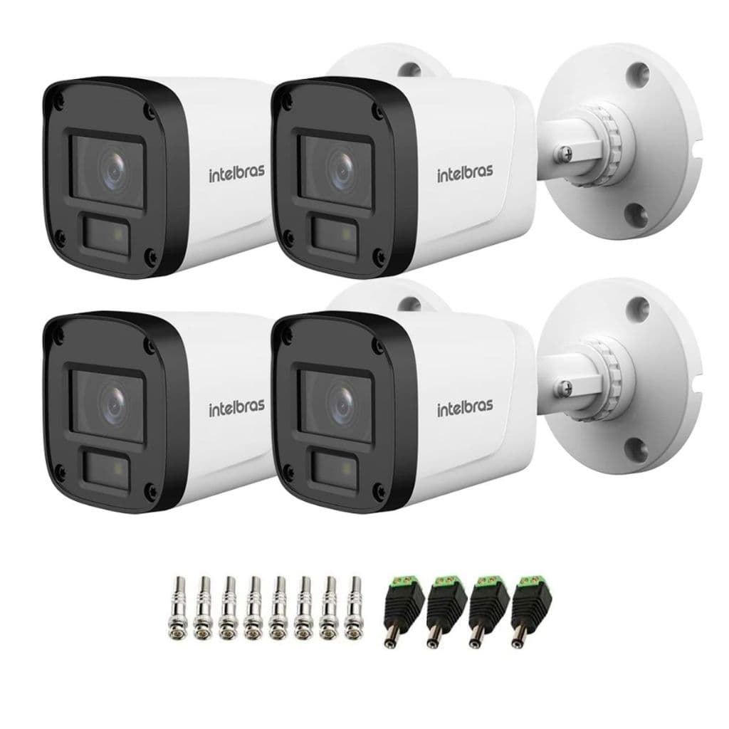 Kit 4 Câmeras Intelbras VHD 1220 B G9 Full Color Bullet Full HD Visão Noturna Colorida 20m IP67 + Conectores