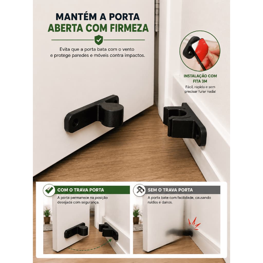Prendedor Trava Fixador de Porta Adesivo Super Forte Dupla Face Batedor para Porta e Armário
