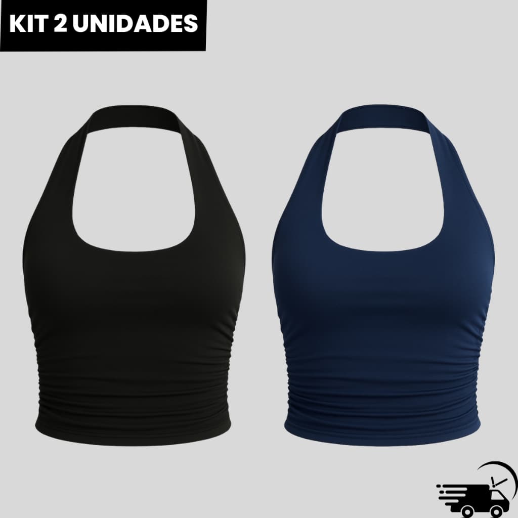 Kit 2 Cropped Frente Única Feminino Suplex Academia Fitness