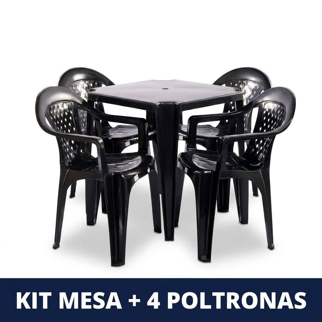 Kit Mesa Plástica Desmontável + 4 Poltronas 154 kg INMETRO | Conjunto para Jardim, Área Gourmet e Varanda