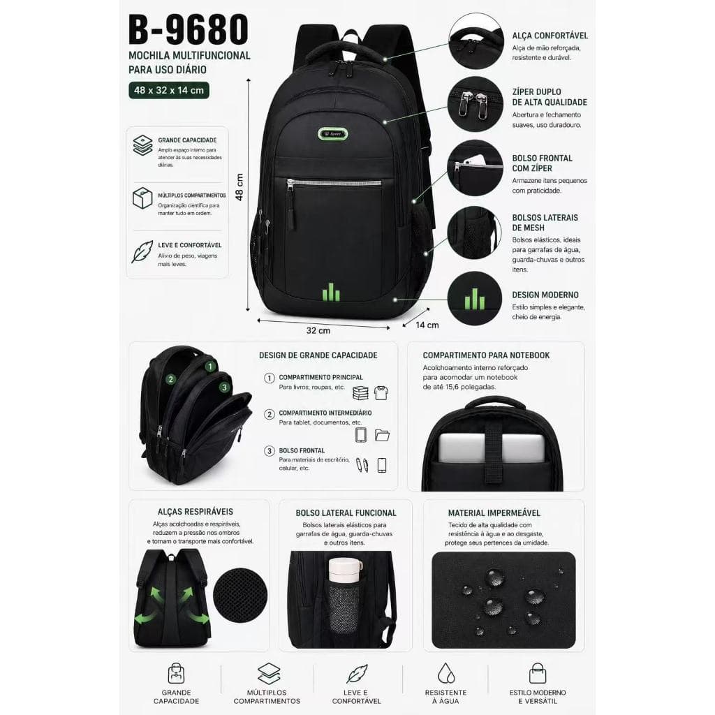 Mochila bolsa reforçada notebook impermeavel colorido material premium elegantes excecultivo social 9680