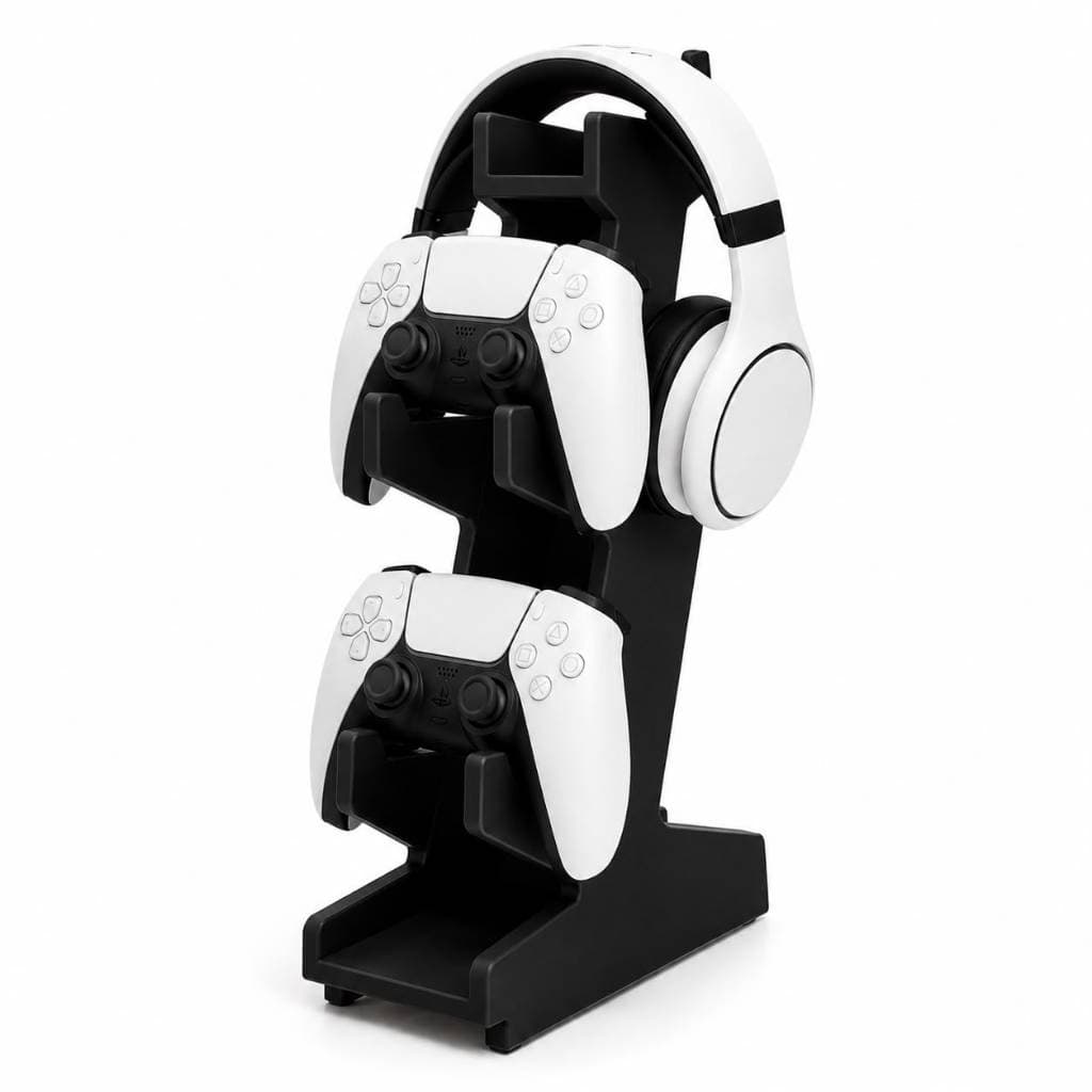 Suporte para Controle de Xbox Series PlayStation PS5 DualSense e Headset em Mdf Preto
