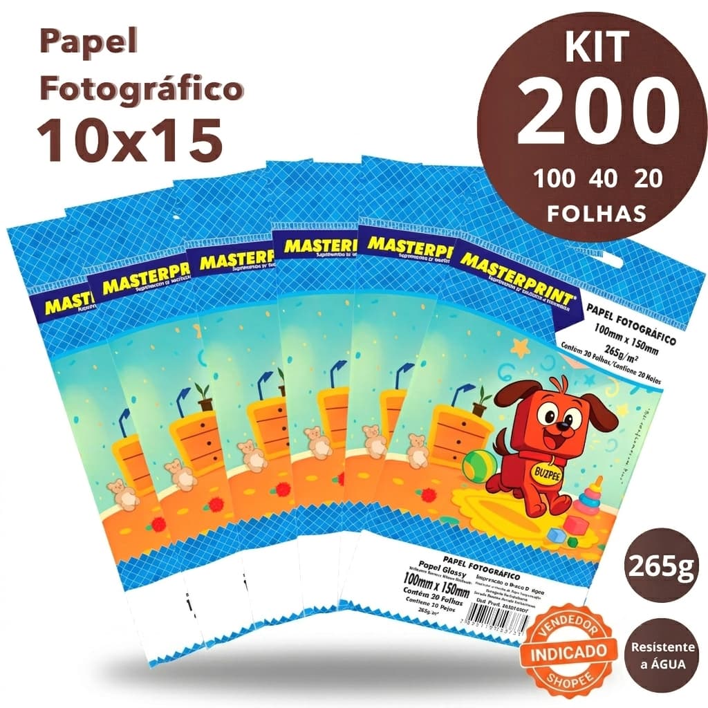 Papel Fotográfico 10x15cm 265g Glossy Fotos Alta Qualidade Brilho Resistente a Agua