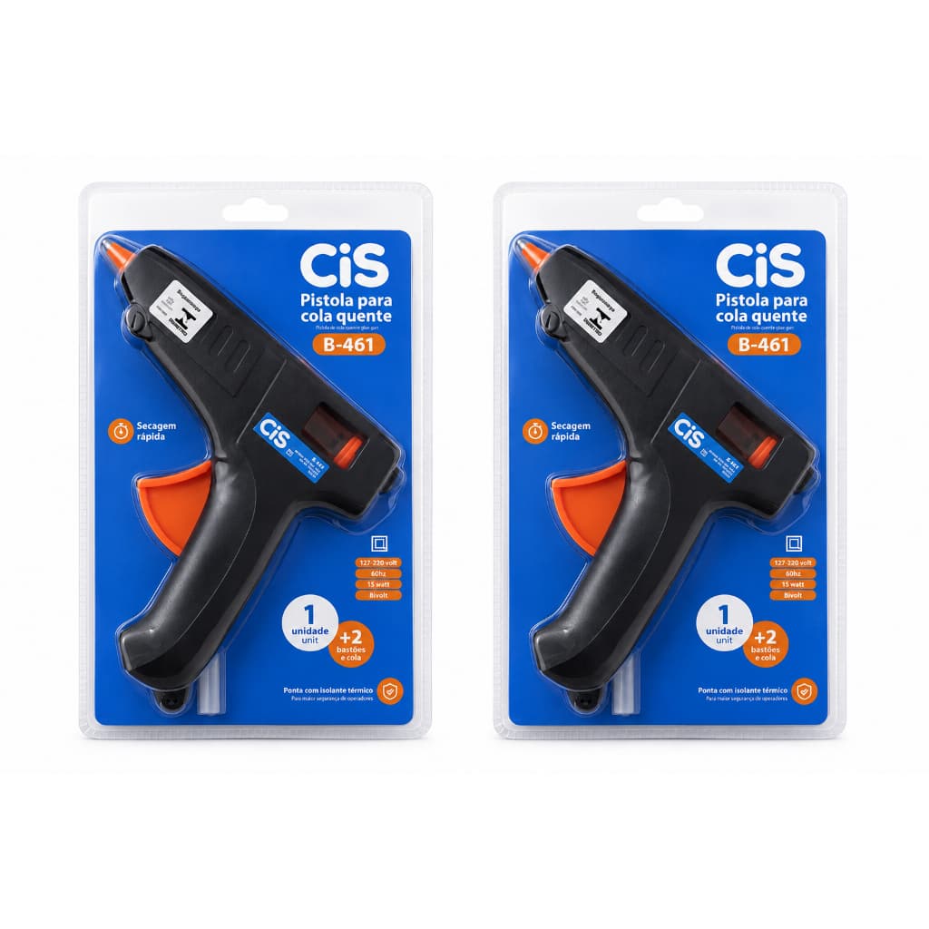 kit 2 Pistola Cola Quente Profissional Grande 15w Cis B-461 Preto 127/220v Com 2 Bastões de Cola