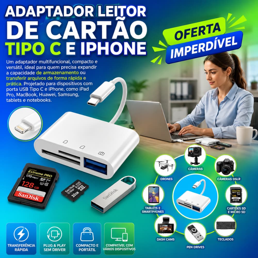 Adaptador Leitor de Cartão Android/iphone /Leitor OTG para SD e MicroSD
