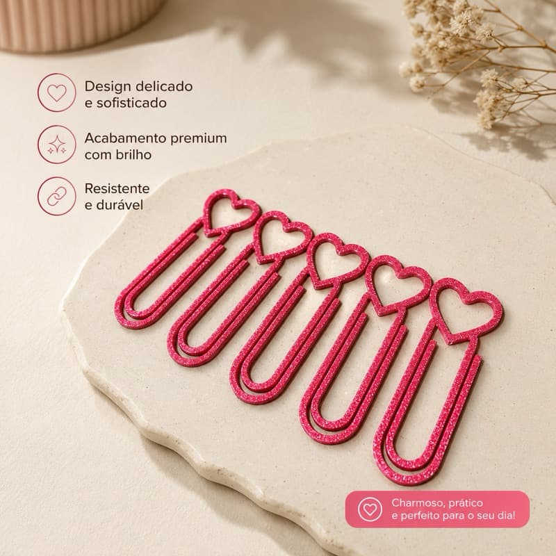 Clipes de Papel Coração | Marcador de Página Criativo | Kit 100 a 200 Unidades