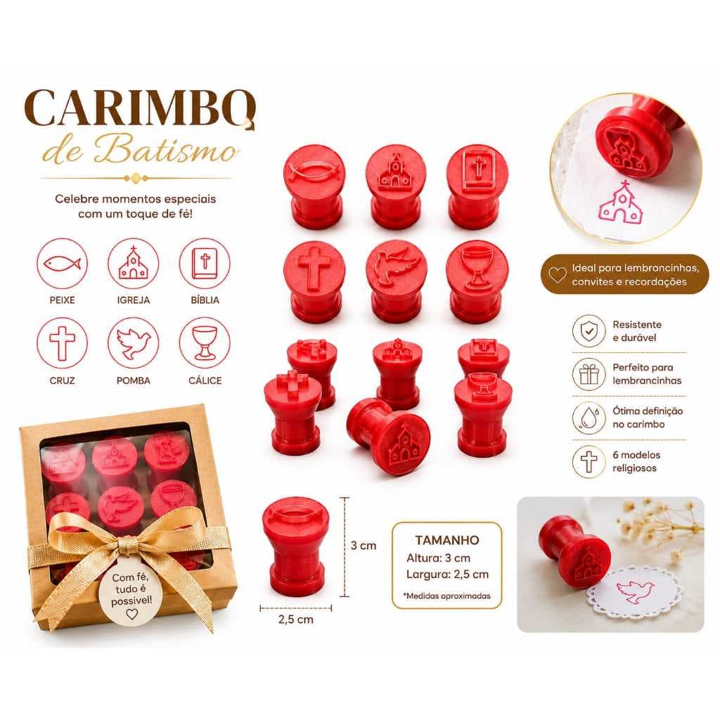 Kit 6 Carimbos para Doces Tema Batismo, Batizado, Anjinho e Cruz | Docinhos e Brigadeiros