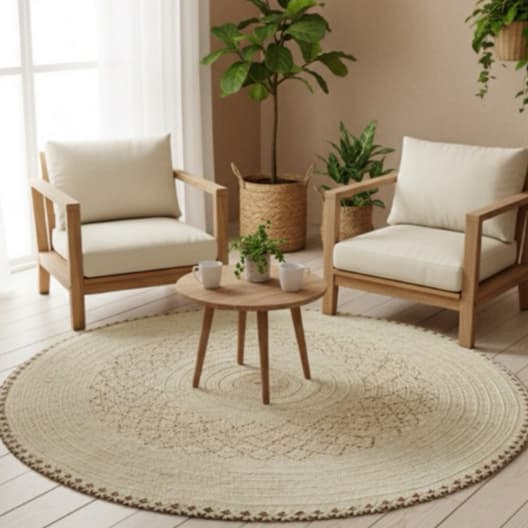 Tapete Ilha Redondo em Palha Carnaúba 1.50mt Artesanato Natural para Decoração