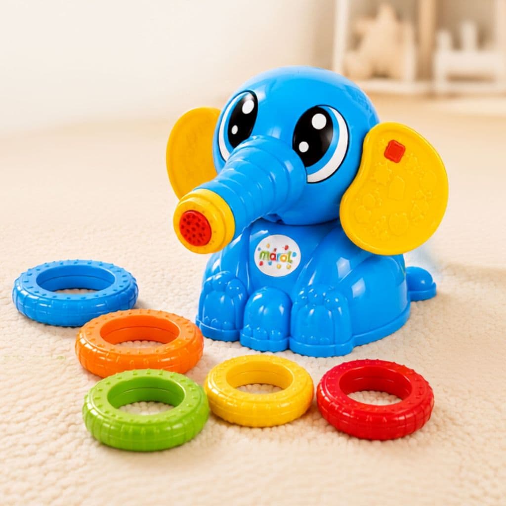Brinquedo Bebê Sensorial Educativo Edufante Maral Com Som 5 Argolas Empilháveis 6 Meses Azul Rosa Original