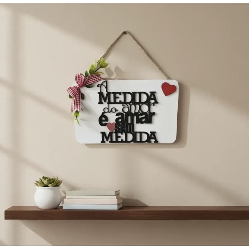 Placa Decorativa de Parede Frase "A Medida Do Amor É Amar Sem Medida" Decoração Rústica