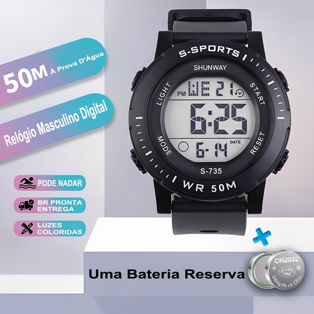 Relógio Masculino Original A prova D água Pulseira De Silicone Digital Esportivo Cronômetro Militar