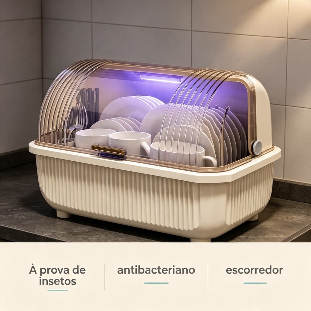 Caixa grande para guardar hashis com tampa - com função de esterilização por luz UV, organizador de utensílios de cozinh