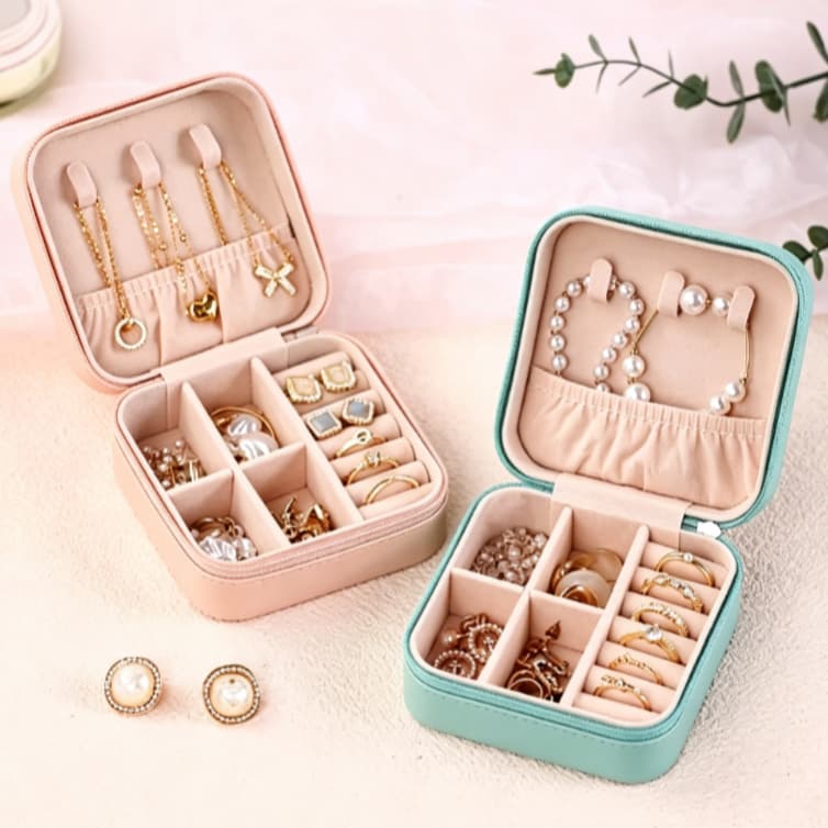 Caixa Organizadora Portátil para Anéis, Brincos e Pulseiras, Design Compacto para Bolsa