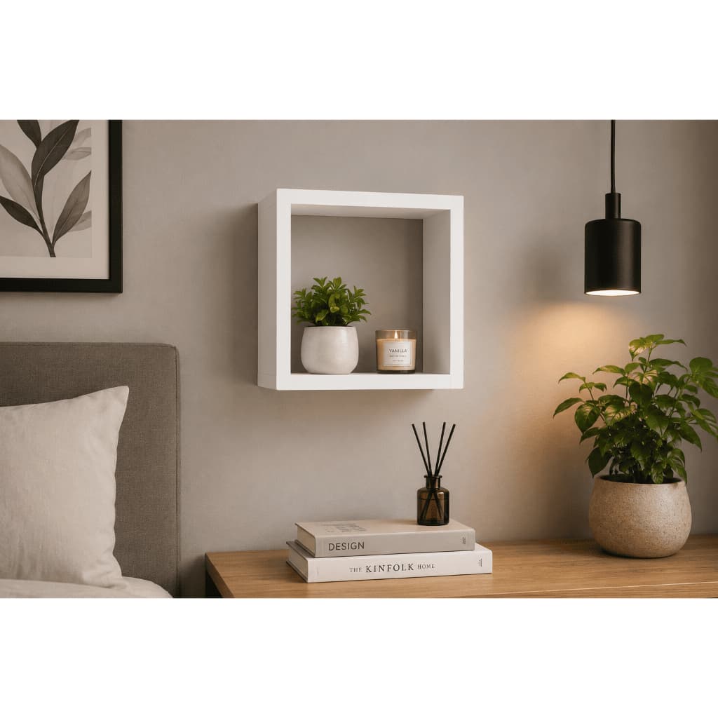Nicho Decorativo Quadrado 20x20 cm em MDF Branco | Prateleira de Parede Moderna
