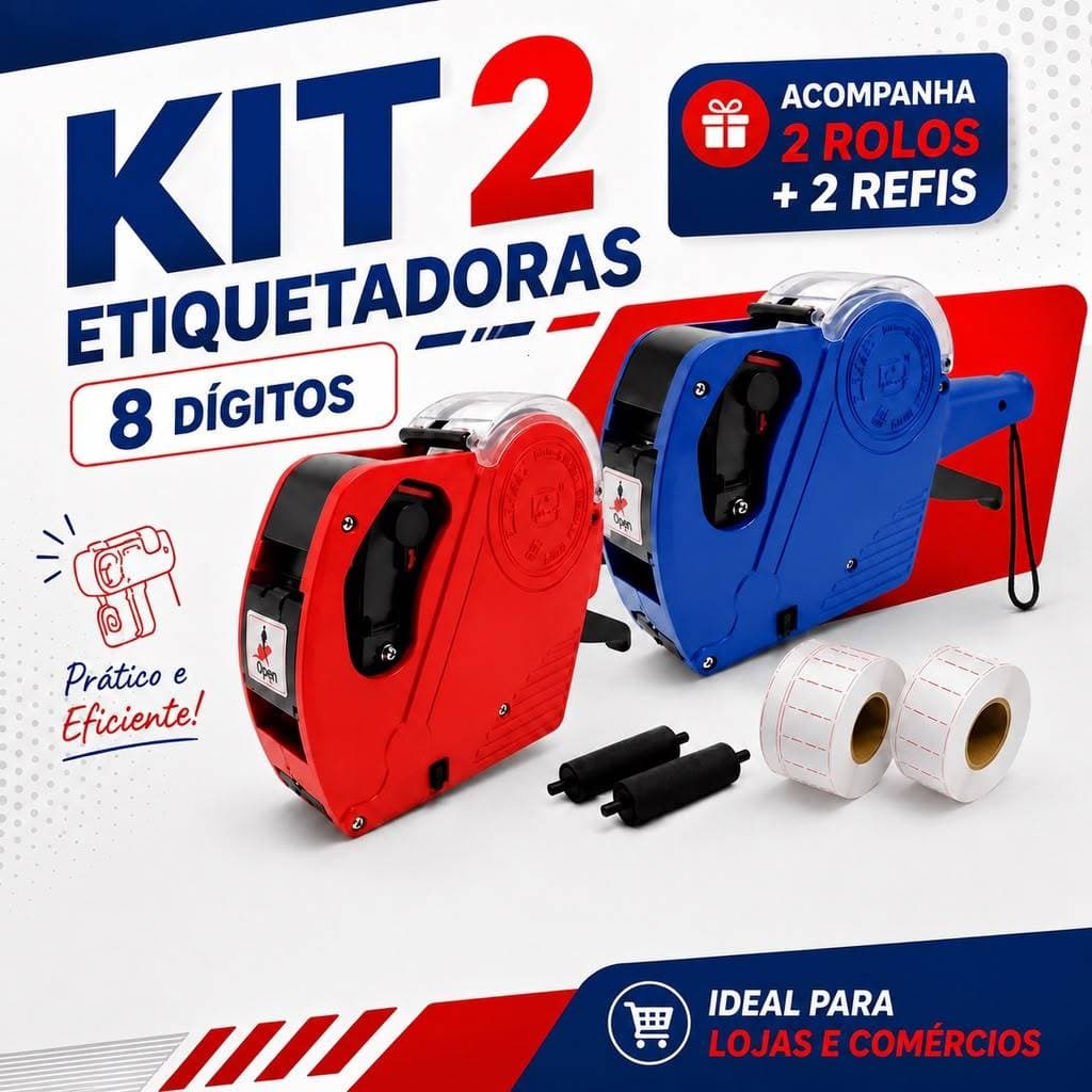 kit 2 Etiquetadoras Manual De Preços 8 Dígitos MX-5500 + Refil De Tinta +Rolo De Etiquetas cores sortidas