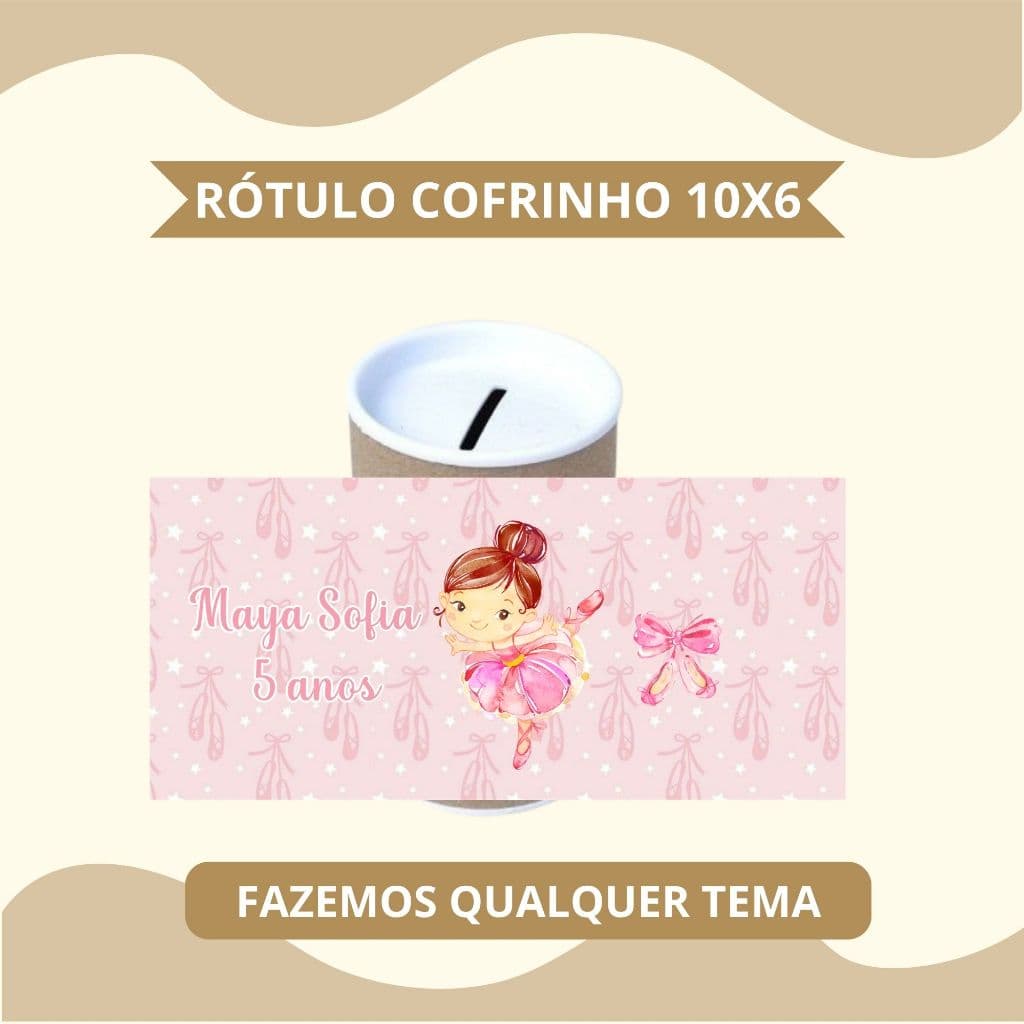 ENVIO RÁPIDO - Adesivo bailarina personalizado rótulo cofrinho 10x6 | lembrancinha | festa | aniversário