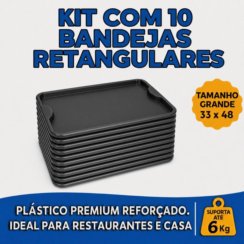 Kit 10 Bandeja Plástica 48x33 Restaurante Fast Food Self Service Varias Cores