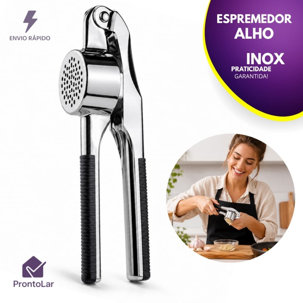 Espremedor de Alho Inox Manual Premium Triturador de Alho Resistente 16cm