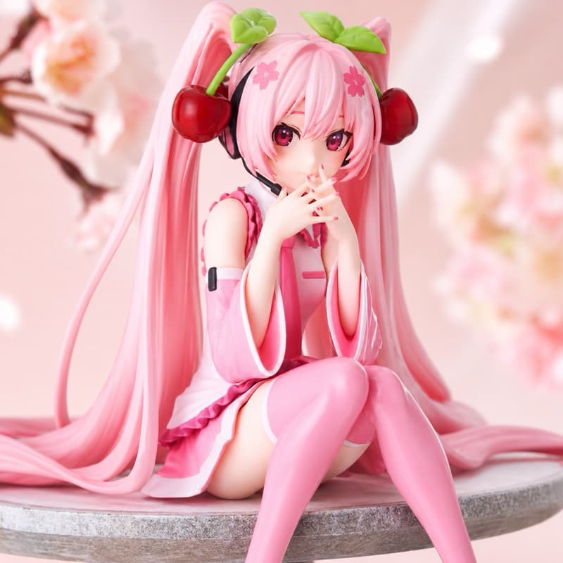 Hot Hatsune Miku Anime figura vestido rosa modelo figuras de ação brinquedos cereja rosa PVC flor de cerejeira decoração