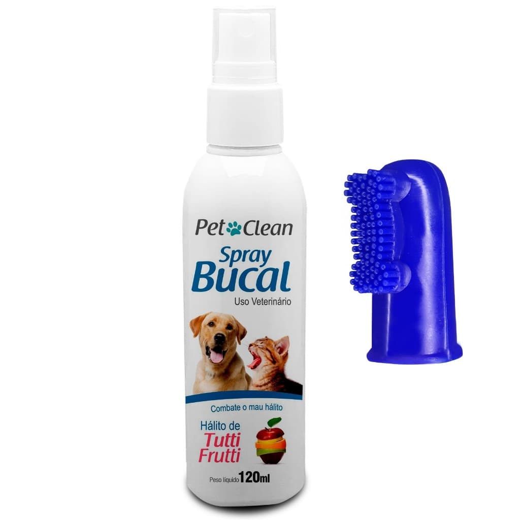 Spray Bucal Contra Mau Hálito + Escovas Dental Dente Para Pet Cachorro Gato Pet Clean 120 Ml