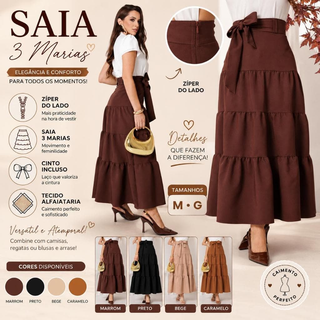 Saia Longa 3 Marias Feminina Com Faixa na Cintura - Elegância e Conforto