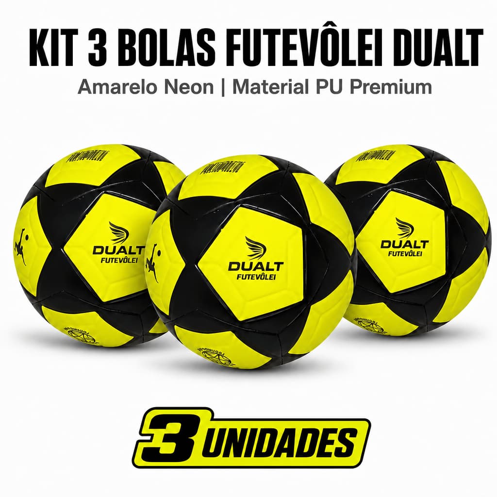 Kit 3 Bolas Futevôlei Dualt Amarelo Neon Material PU Premium Costura Reforçada Otima Qualidade Lazer