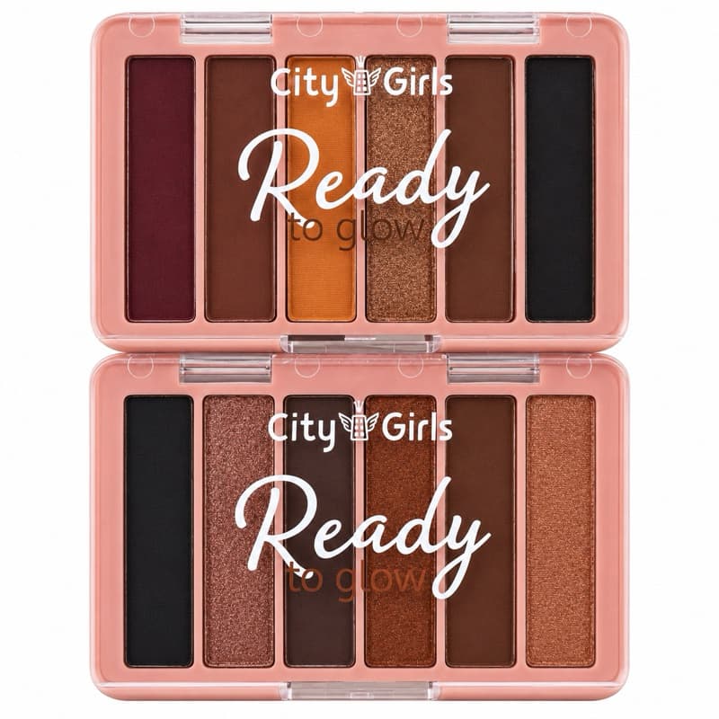 Paleta de Sombras City Girls Ready To Glow 6 Cores | Alta Pigmentação | Matte e Glitter | Longa Duração