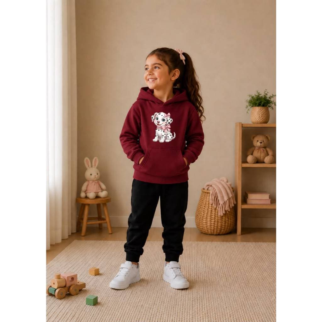 Conjunto Moletom Canguru Capuz e Bolsos Agasalho Infantil Estampa Cachorrinha Lacinhos