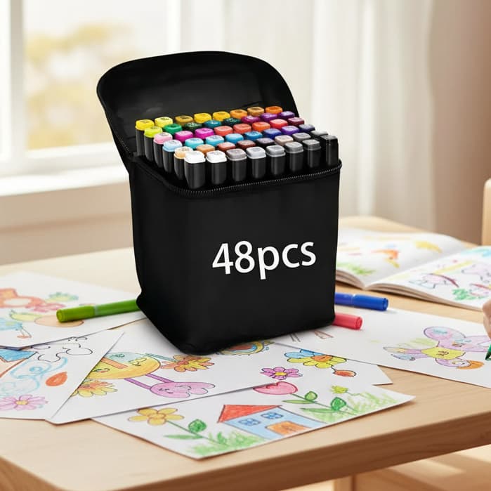 *🖍️Estojo de Canetas Hidrográficas 48 Cores🌈 | Canetinhas Coloridas Desenho Artesanato Material Escolar