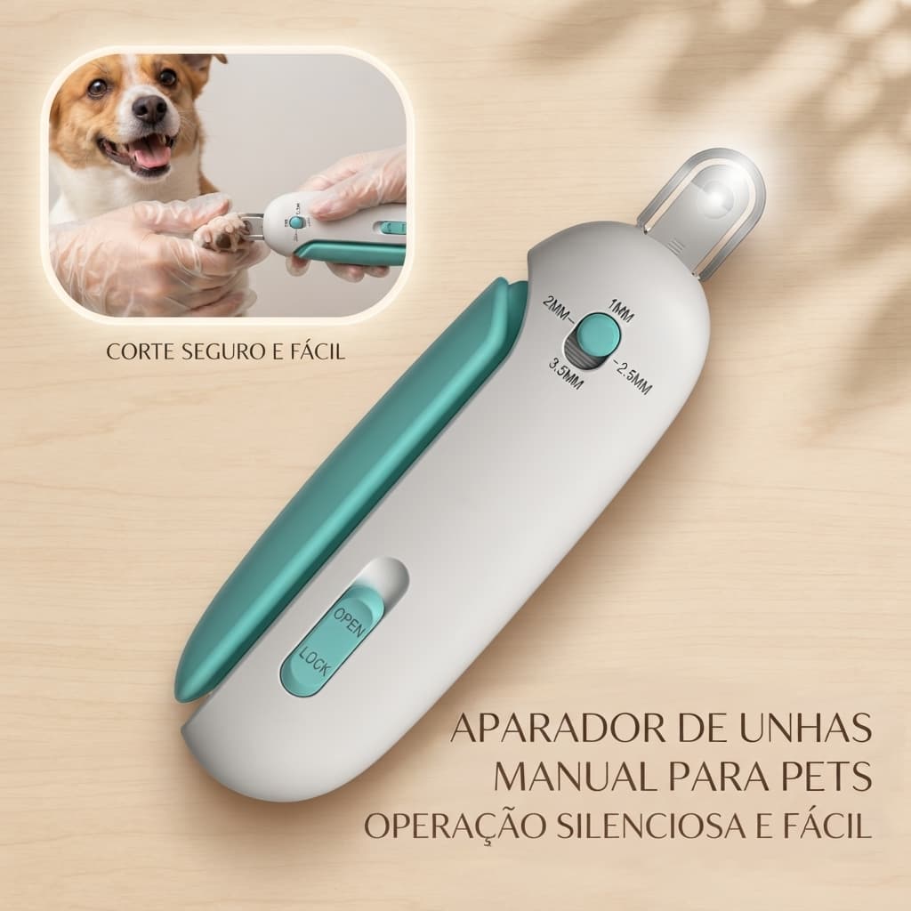 Alicate Cortador de Unhas 2 em 1 Profissional com Furo Ajustável, Lixa e Proteção Antirrespingos para Cães e Gatos