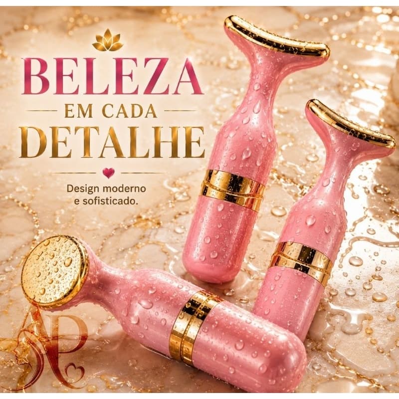 Massageador Facial Skincare Portátil Elétrico Vibratório para Rosto, Pescoço e Olhos Rosa 3 em 1