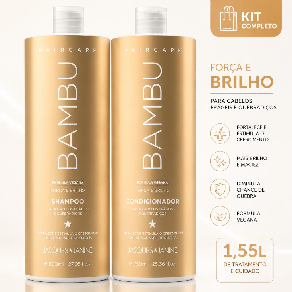 Kit Hair Care Bambu Shampoo e Condicionador 800ml Jacques Janine Kit Cabelo Shampoo Condicionador
