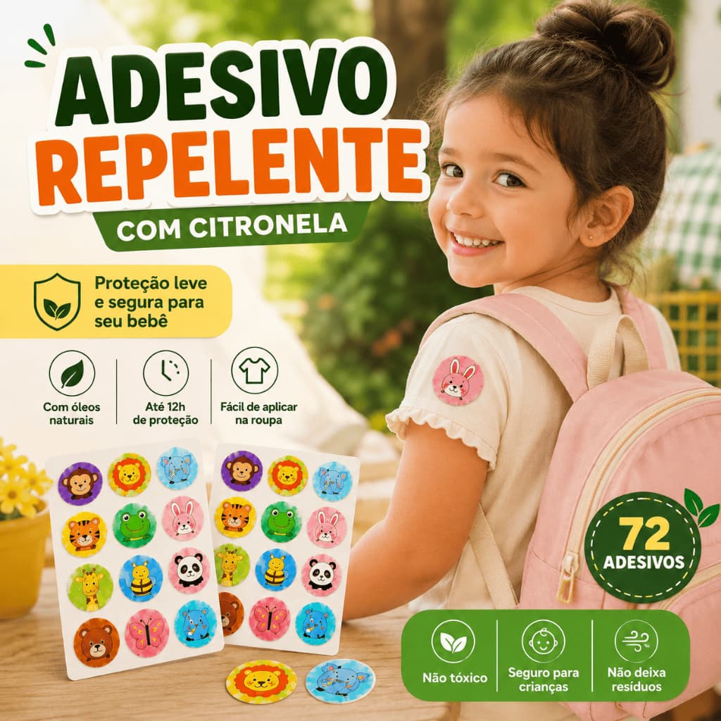 Kit 72/144 Adesivo Repelente Infantil de Citronela Anti Mosquito Natural para Bebês e Crianças Não Tóxico