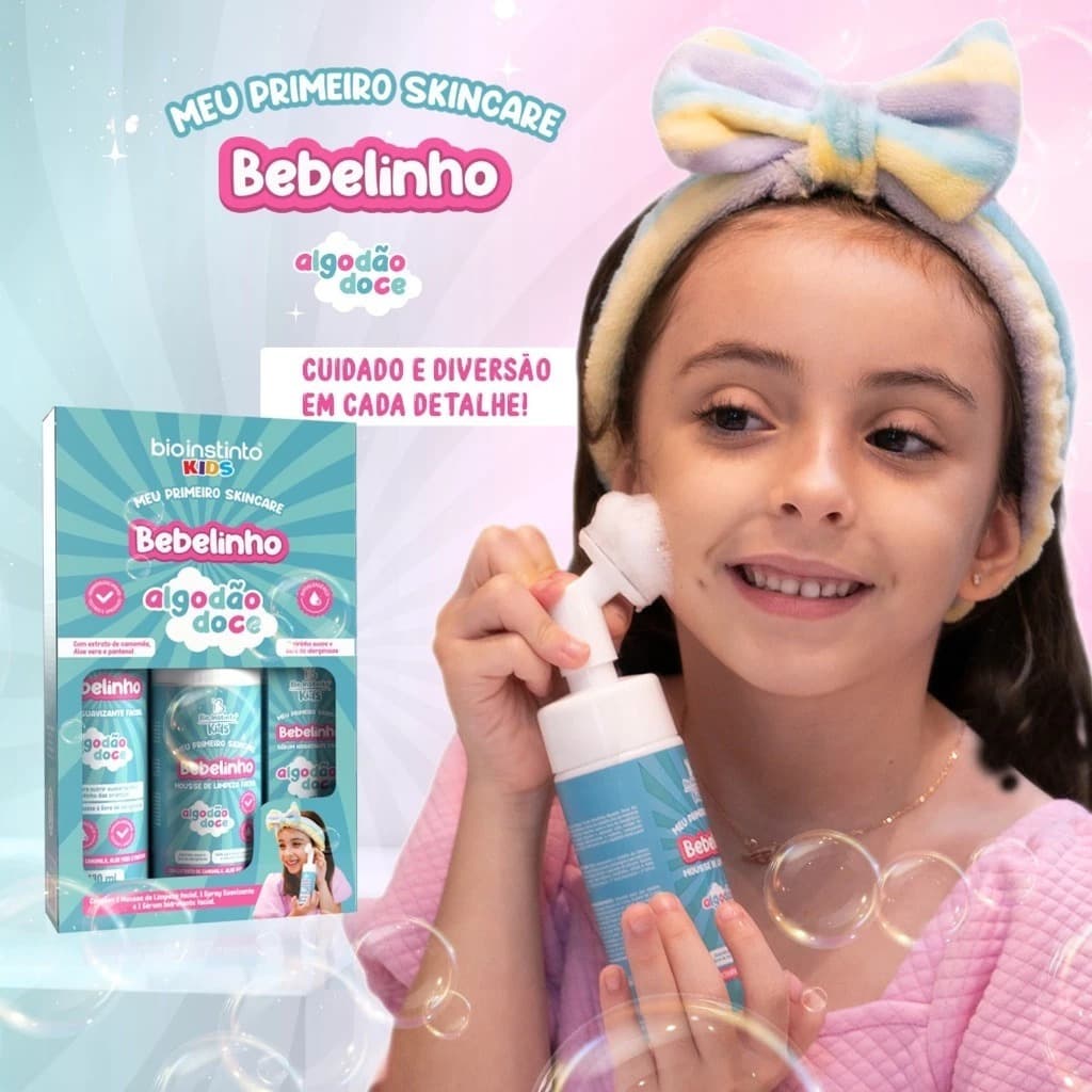 Kit Skin Care Infantil Bio Instinto Bebelinho Algodão Doce (3 Produtos)