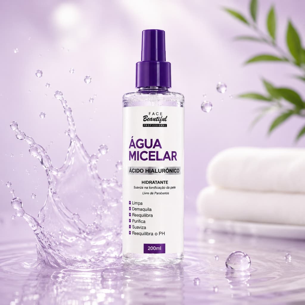 Água Micelar Ácido Hialurônico Face Beautiful 200ml Demaquilante Limpeza Facial Hidratante