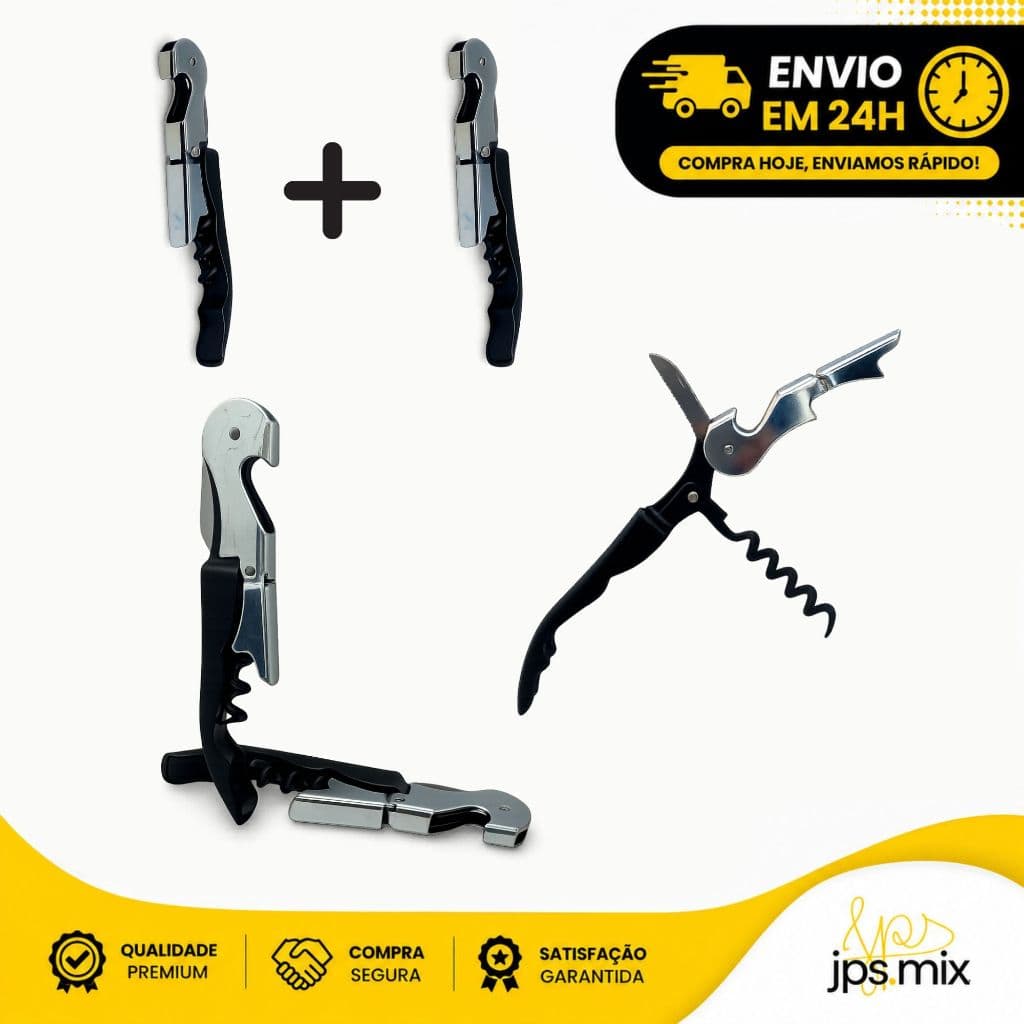2 Saca Rolhas Inox 3 em 1 Profissional Abridor de Garrafas Corta Lacre Abridor de Garrafas Vinho