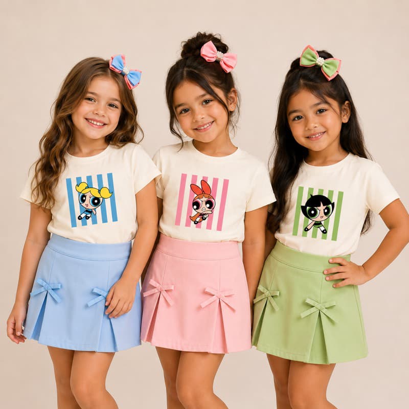 Conjunto Meninas Super Poderosas Tshirt + ShortSaia Alfaiataria 4 ao 12 / Conjunto Infantil Menina Blogueirinha