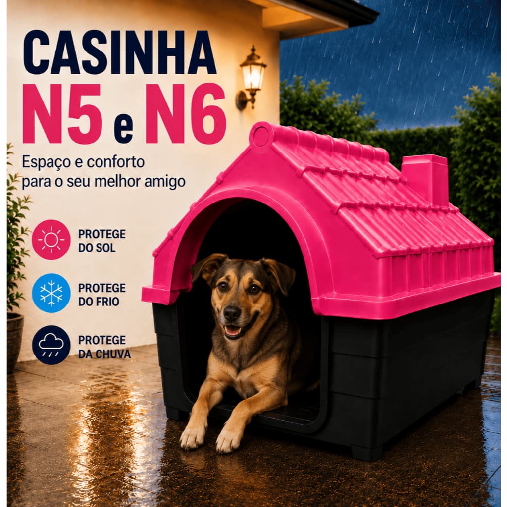 Casinha Cachorro Pequeno/Médio Casa  Pet Com Proteção Raios UV Com Colchonete N5 e N6