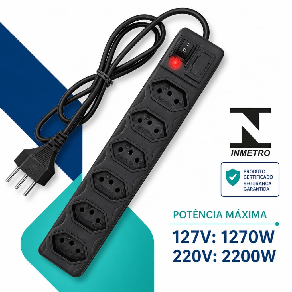 Filtro de Linha 3 4 5 e 6 Tomadas Extensão Elétrica Régua