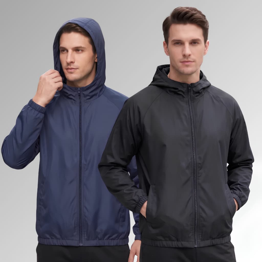 Jaqueta Corta Vento Masculina com Capuz Tactel Resistente à Água Zíper Bolsos Casaco Leve