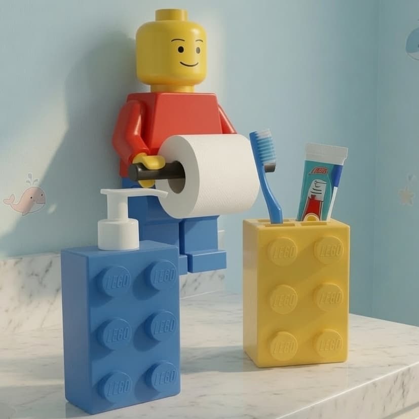 Kit Banheiro Infantil Lego | Porta Escova + Porta Papel Higiênico + Porta Sabão Líquido