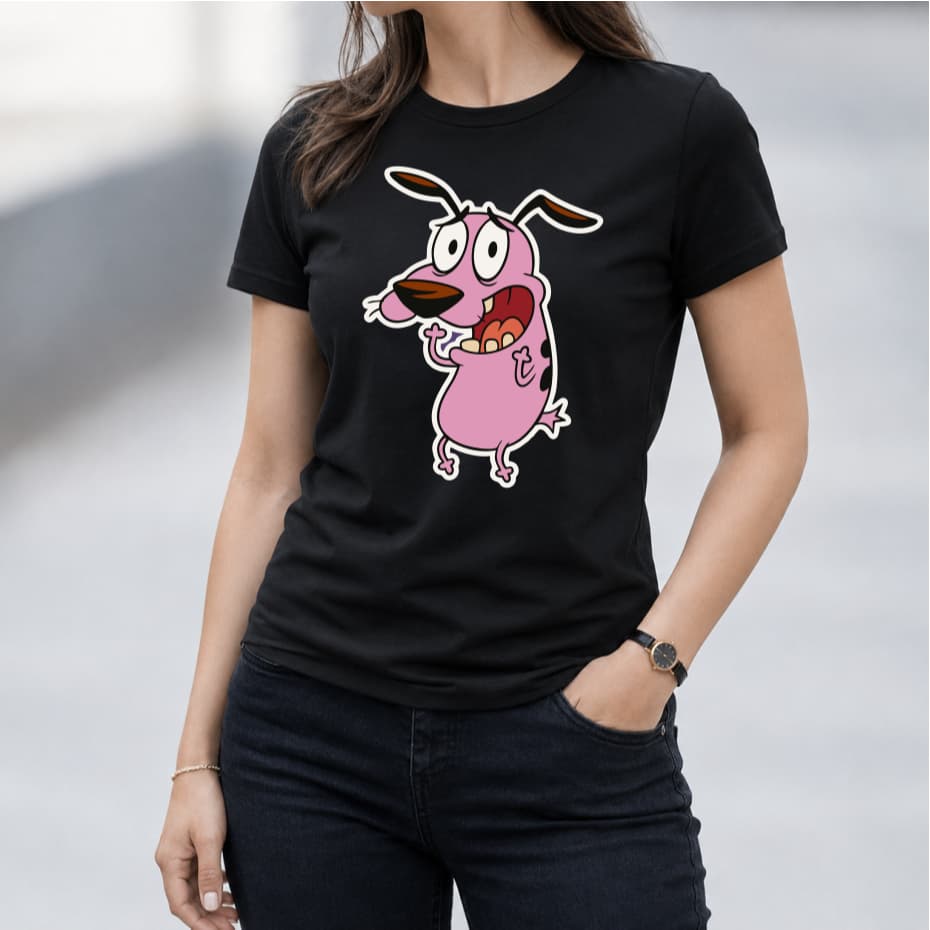 Camiseta Coragem o Cão Covarde Unissex Estampada Desenho Animado Geek Retrô Pronta Entrega